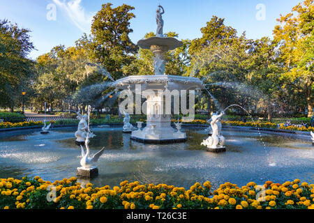 Fontaine dans Forsyth Park à Savannah, Géorgie Banque D'Images