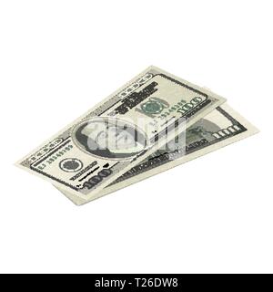Couple de faux billets de cent dollars USA, avant et arrière coupure détaillés en vue isométrique isolated on white Illustration de Vecteur