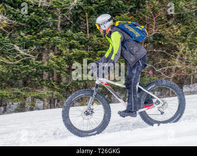 Fatbiking au Mont-Sainte-Anne, Québec, Canada Banque D'Images