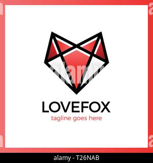 Amour Fox Head Logo. Fox ligne Coeur Illustration de Vecteur