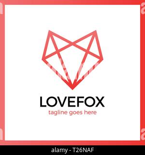 Amour Fox Head Logo. Fox ligne Coeur Illustration de Vecteur