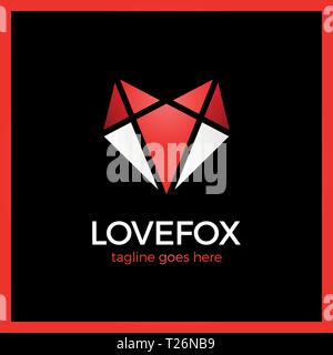 Amour Fox Head Logo. Fox ligne Coeur Illustration de Vecteur
