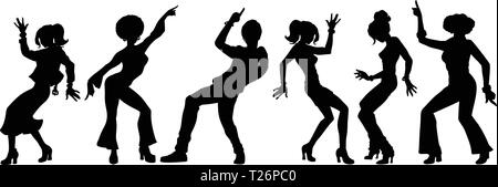 Silhouettes collection set. les jeunes danser. hommes femmes garçons filles. Pop art retro vintage kitsch vector illustration Illustration de Vecteur