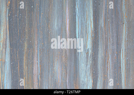 Cose-up sur de surface en bois avec crucks et à l'écaillement de la peinture gris-bleu, copie-space Banque D'Images