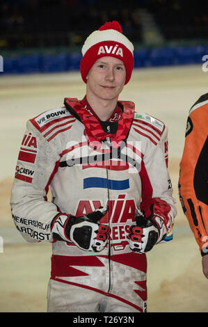 Thialf, Heerenveen, aux Pays-Bas. 30 mars 2019. Niek Schaap (Pays-Bas) au cours de l'Roelof Thijs Bokaal à Patinoire Thialf, Heerenveen le vendredi 29 mars 2019. (Crédit : Ian Charles | MI News) Credit : MI News & Sport /Alamy Live News Banque D'Images