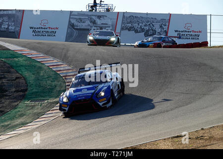 Laguna Seca Raceway, Monterey, USA. 30 mars, 2019 WeatherTech Laguna Seca Raceway, Monterey, CA., États-Unis d'Action pendant le début des styages de l'Intercontinental GT Challenge Series, 8 heures de course à l'hippodrome le plus emblématique des USA Banque D'Images