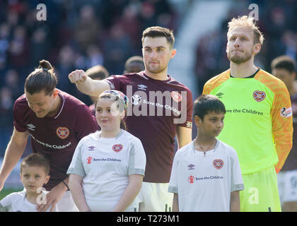 Édimbourg, Écosse - 30 Mars : John Souttar des coeurs au cours de la Premiership match Ladbrokes entre Cœurs et Aberdeen au Parc de Murrayfield, le 30 mars 2019 à Edinbugh, Royaume-Uni. (Photo de Scottish Borders Media/Alamy Live News) usage éditorial uniquement, licence requise pour un usage commercial. Aucune utilisation de pari. Banque D'Images