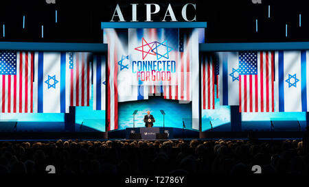 Vice-président Mike Pence prononce une allocution à l'American Israel Public Affairs Committee (AIPAC) Conférence politique lundi, 25 mars 2019, au Walter E. Washington Convention Center à Washington, D.C. Les gens : le Président Donald Trump Banque D'Images