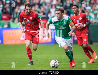 Brême, Allemagne. 30Th Mar, 2019. La Max Kruse (C) brise lors d'un match de Bundesliga allemande entre SV Werder Bremen et FSV Mainz 05, à Brême, Allemagne, le 30 mars 2019. Brême a gagné 3-1. Crédit : Kevin Voigt/Xinhua/Alamy Live News Banque D'Images