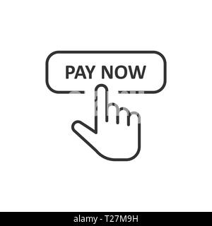 Payer maintenant l'icône dans le style plat. Doigt curseur vector illustration sur fond blanc isolé. Cliquez sur le bouton concept d'entreprise. Illustration de Vecteur