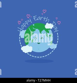 Heureux le jour de la terre illustration avec happy earth typographie au milieu de la terre et de caractère que smile entourant cloud. bonne journée de la terre, le 22 avril. ea Illustration de Vecteur