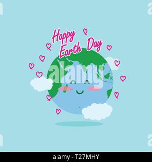 Heureux le jour de la terre jour de la terre heureuse avec illustration typographie, caractère de la terre comme ligne de base et de l'amour. heureux le jour de la terre environnante, 22 avril. eeie Illustration de Vecteur