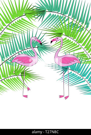 Quelques Flamands Roses Imprimer Tropical Pour Invitation Anniversaire Fete Carte De Souhaits Illustration Photo Stock Alamy