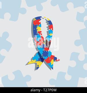 campagne autism day coloré ruban en forme de morceaux illustration vectorielle Illustration de Vecteur