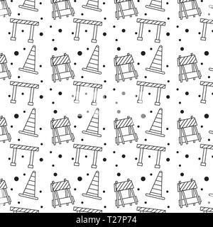 construction barricade clôture et cônes motif vectoriel dessin Illustration de Vecteur