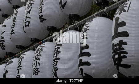 Il y a beaucoup de blanc traditionnel des lanternes en papier partout dans Tokyo. J'aimerais pouvoir comprendre ce qui est écrit sur eux... Banque D'Images