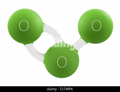 Illustration 3d de la molécule d'ozone vert isolé sur blanc. Banque D'Images