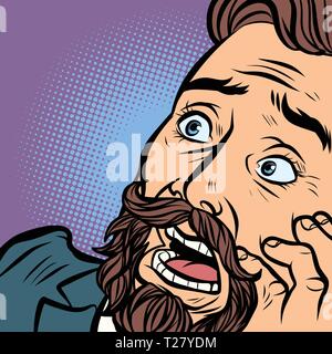 Hipster barbu peur l'homme, la peur et l'horreur. face close-up Illustration de Vecteur