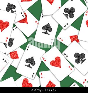 Aces jouer aux cartes sur table Casino vert vert motif transparent. Vector illustration. Illustration de Vecteur