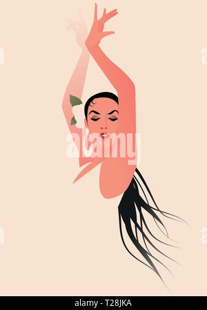 Belle danseuse de flamenco espagnol portant des fleurs dans ses cheveux Illustration de Vecteur