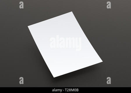 Feuille de papier vierge survolant le fond noir Banque D'Images