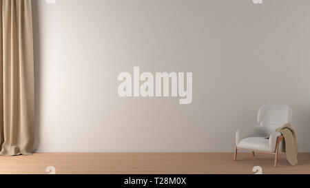 Mur Blanc dans la salle de séjour avec la maquette de l'intérieur, revêtement de chaise blanche et Rideau. 3D render Banque D'Images