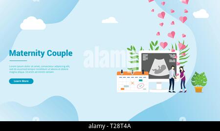 Congé de maternité ou de grossesse couple heureux pour le site web landing page d'accueil modèles de bannière - vector Illustration de Vecteur