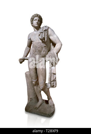 Statue romaine d'Apollon .en. Perge. 2ème ANNONCE de siècle. Musée Archéologique d'Antalya, Turquie. Sur un fond blanc. Banque D'Images