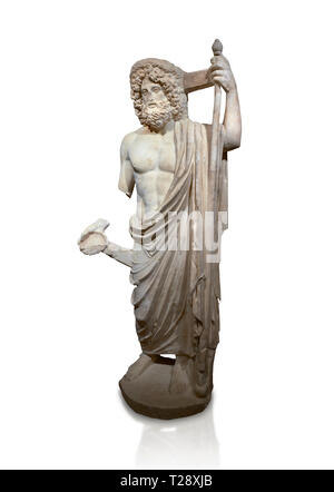 Statue romaine d'Asclépios. En. Perge. 2ème ANNONCE de siècle. Aucun fichier .Inv Musée Archéologique d'Antalya, Turquie. Sur un fond blanc. Asclépios était un son Banque D'Images