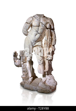 Statue romaine de Hercules. En. Perge. 2ème ANNONCE de siècle. Inv non . Musée Archéologique d'Antalya, Turquie. Sur un fond blanc. Banque D'Images