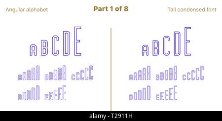 Exposé condensé, sans empattement, anguleux. Polices vectorielles blue, partie 1 de 8. Grand jeu de l'alphabet en majuscules avec des lettres, chiffres et symbo Illustration de Vecteur