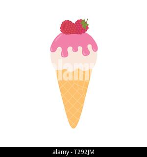 Glace à la framboise dans un cornet gaufré Illustration de Vecteur