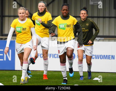 Solihull, Royaume-Uni. Mar 31, 2019. SOLIHULL, ANGLETERRE - 31 mars : les joueurs d'Arsenal au cours de préchauffage avant la FA Women's Super League football match entre Birmingham City contre Arsenal femmes Femmes à Solihull Moors FC, Damson Park le 31 mars 2019 à Solihull, Angleterre. Action Crédit : Foto Sport/Alamy Live News Banque D'Images