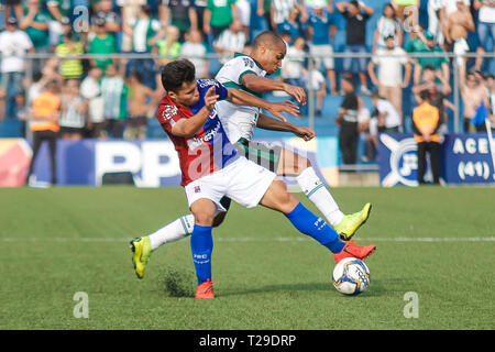 Curitiba, Brésil. Mar 31, 2019. PR - Curitiba - 03/31/2019 - 019 de Paraná, le Coritiba x Paran Clube - S player joueur Coritiba différends offre avec Alesson Parana Clube dvd au cours de match au stade Estadio Stade Couto Pereira 2019 2019 Photo : Gabriel Machado/AGIF : Crédit AGIF/Alamy Live News Banque D'Images