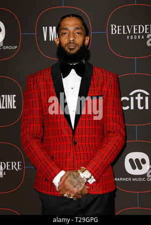 Photos de fichier : Rapper Nipsey Hussle tués lors de la prise de vue à l'extérieur de son magasin de vêtements à Los Angeles. LOS ANGELES, CA - 07 février : Nipsey Hussle assiste à la Warner Music Pre-Grammy Party à l'Hotel le 7 février 2019 à Los Angeles, Californie. Photo : CraSH/imageSPACE/MediaPunch MediaPunch Crédit : Inc/Alamy Live News Banque D'Images