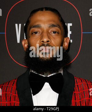 Photos de fichier : Rapper Nipsey Hussle tués lors de la prise de vue à l'extérieur de son magasin de vêtements à Los Angeles. LOS ANGELES, CA - 07 février : Nipsey Hussle assiste à la Warner Music Pre-Grammy Party à l'Hotel le 7 février 2019 à Los Angeles, Californie. Photo : CraSH/imageSPACE/MediaPunch MediaPunch Crédit : Inc/Alamy Live News Banque D'Images