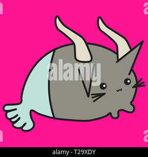 Bunny Capricorne signe du zodiaque en style cartoon. illustration sur un fond de couleur. Banque D'Images