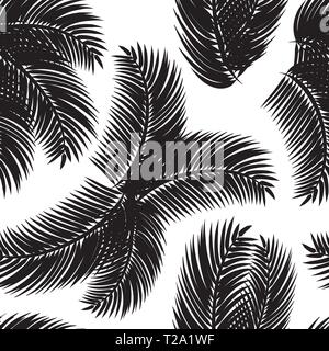 Motif transparent tropical avec palm leafs silhouette, sur fond blanc. Texture background exotiques design. Vector EPS 10. Illustration de Vecteur