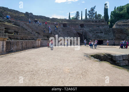 Merida, Estrémadure, Espagne, 16 octobre 2018-l'amphithéâtre romain d'Emerita Augusta (Mérida, Espagne) a été inauguré en 8 BC. Banque D'Images