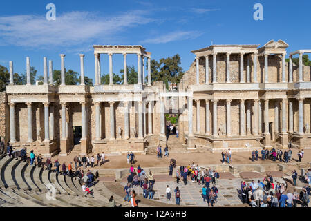 Merida, Estrémadure, Espagne, 16 octobre 2018 - Le théâtre Romain de Mérida (Espagne) a été construit dans le siècle Banque D'Images