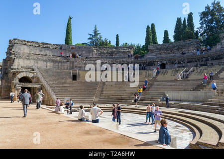 Merida, Estrémadure, Espagne, 16 octobre 2018 - Le théâtre Romain de Mérida (Espagne) a été construit dans le siècle Banque D'Images