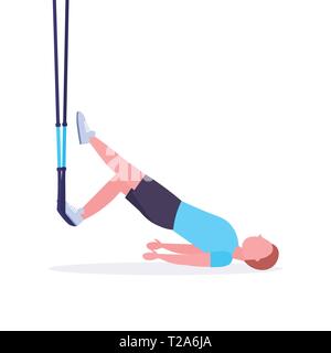 L'homme sportif faisant des exercices avec la suspension sangles fitness corde élastique en formation guy cardio- Séance d'entraînement Crossfit gym concept de vie sain télévision Illustration de Vecteur