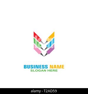 logos de crayon de couleur, modèles de logo graphique de crayon coloré, sur fond blanc Illustration de Vecteur