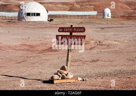 HANKSVILLE - La Mars Desert Research Station (MDRS) dans un coin à distance de l'Utah désert, est l'un des principaux sites de simulation de missions vers Mars. Banque D'Images