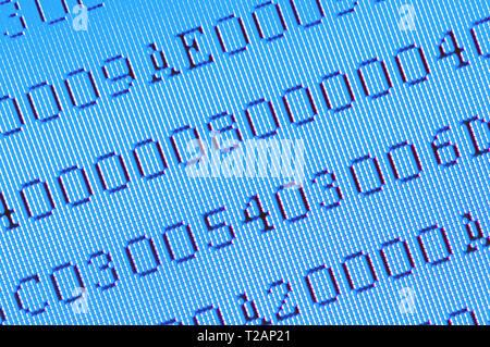 Plan Macro sur des numéros sur l'écran bleu. Arrière-plan de la technologie Banque D'Images