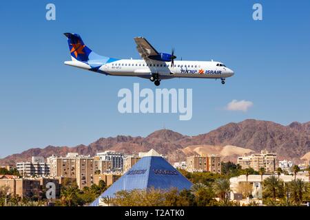 Eilat, Israël - février 20, 2019 : Israir ATR 72 avion à l'aéroport d'Eilat (ETH) en Israël. Dans le monde d'utilisation | Banque D'Images