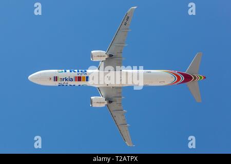 Eilat, Israël - février 21, 2019 : Airbus A321neo Arkia avion à l'aéroport d'Eilat (ETH) en Israël. Dans le monde d'utilisation | Banque D'Images