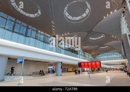 Istanbul, Turquie - 14 Février 2019 : Terminal d'Istanbul Nouvel Aéroport (ISL/IST) en Turquie. Dans le monde d'utilisation | Banque D'Images