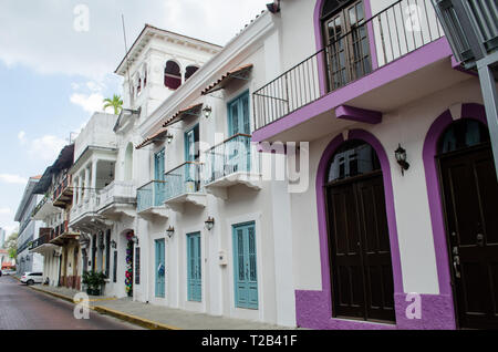Vieux quartier architecture dans la ville de Panama célèbre Casco Viejo, un site du patrimoine mondial depuis 1997 Banque D'Images