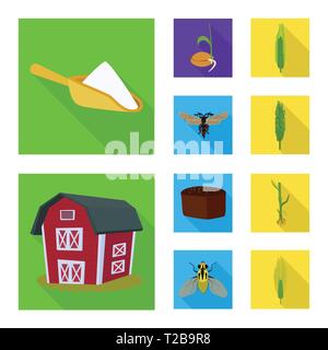 Graines,farine,voler,printemps,grenier,pain,etuve,orge,repas,hiver,s,insectes,spike,bâtiment,plantation,racine,prés de la faune,or,feuilles,chalet,évolution,produits,rural,vert,d'été,immobilier,blé,maïs,pelle à grains,récolte,ferme,terrain,agriculture,agriculture,seigle,plantes,,set,icône,,illustration,collection,isolé,design,graphisme,élément signe,télévision,ombre,vecteurs vecteur , Illustration de Vecteur